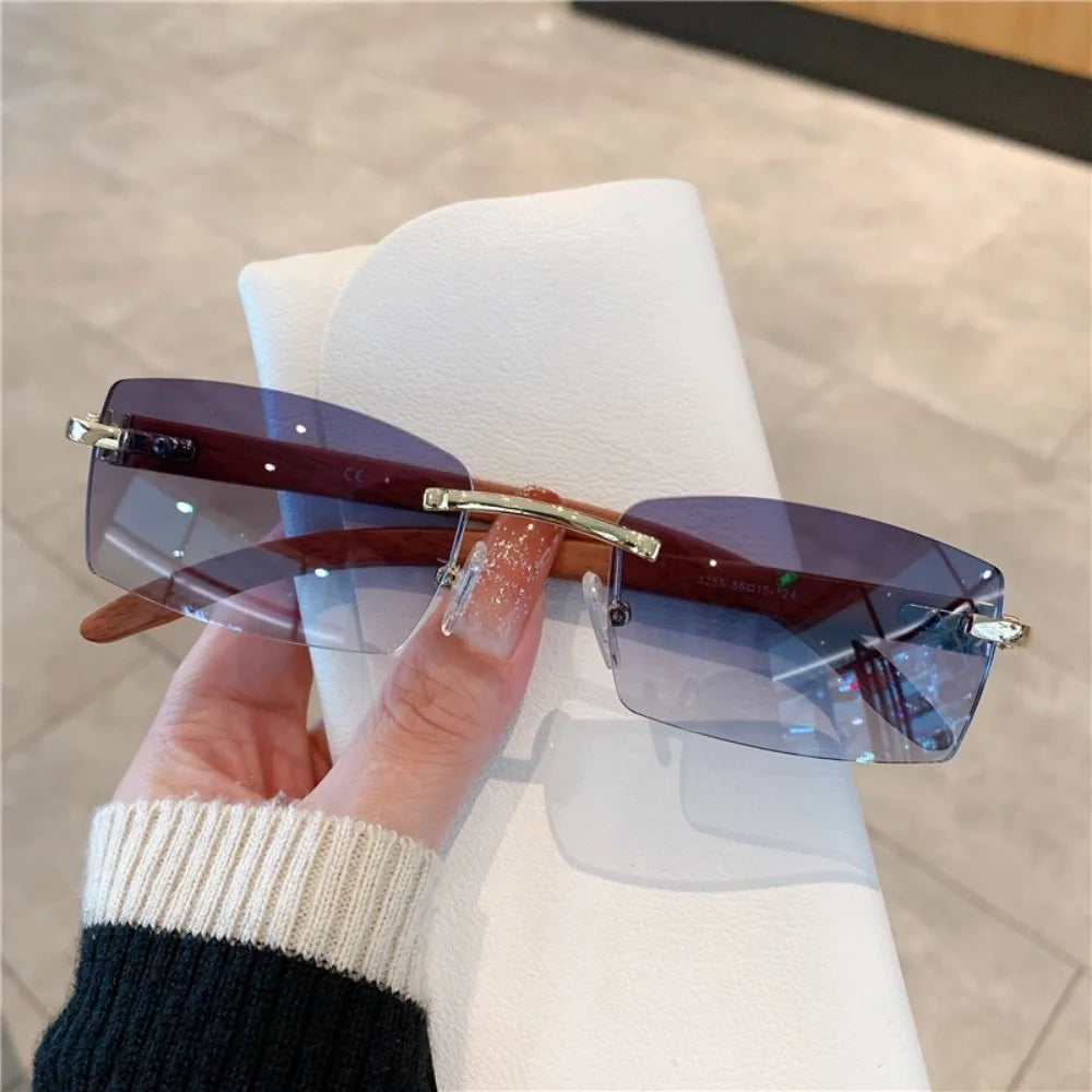 Storm - Women's Frameless Sunglasses with Imitation Wood Grain Legs