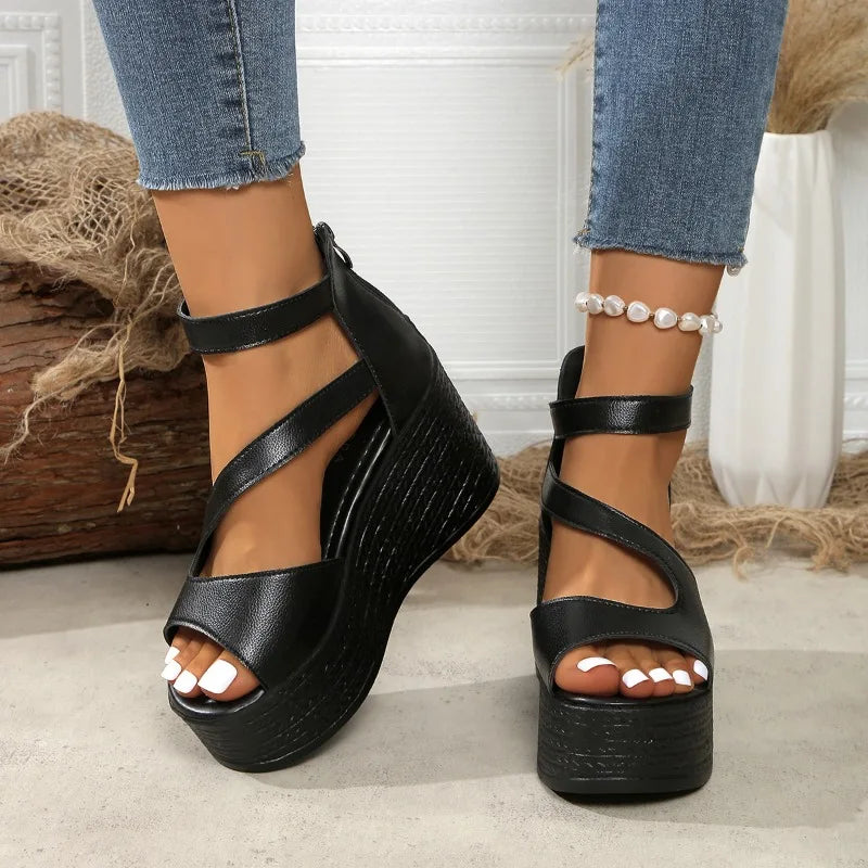 Talia Women's Black Platform Wedge Sandals - Lightweight Casual Fashion