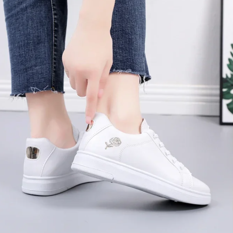 Ivy  - Women Leather Pu Fashion Embroidered White Sneakers
