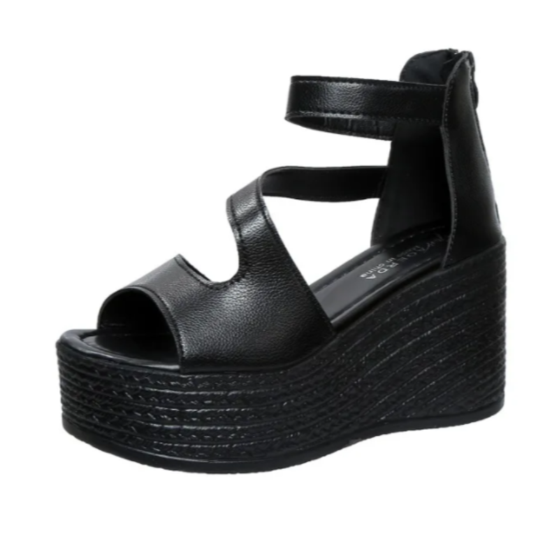 Talia Women's Black Platform Wedge Sandals - Lightweight Casual Fashion