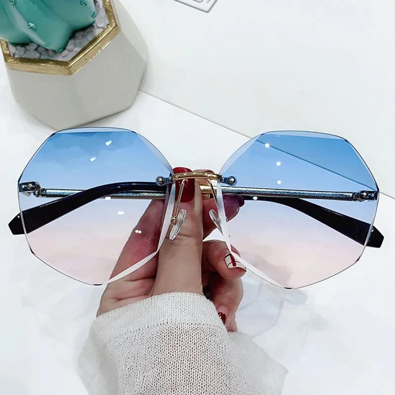 Dune Women's Octagonal Rimless Sunglasses with UV Protection